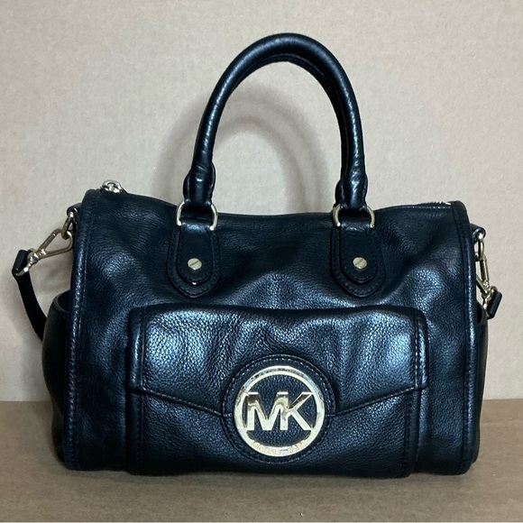 Y2K Vintage 90s,Michael Kors Black Leather Satchel with Gold Logo - Picture 1 of 14